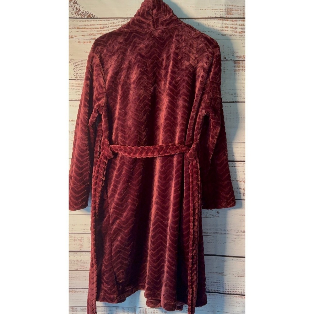 Spyder Womens M Burgundy Fleece Robe Chevron Plush Soft Long Sleeve Belted - Picture 8 of 8